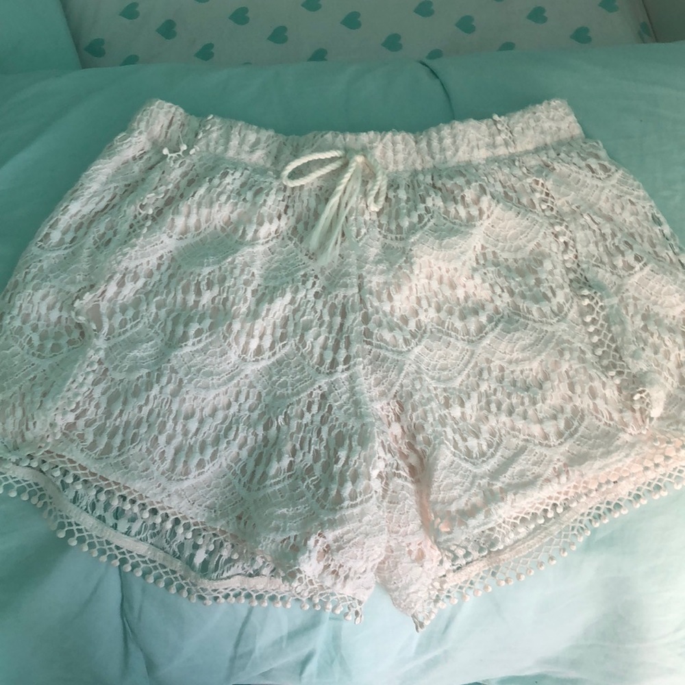 White lace shorts